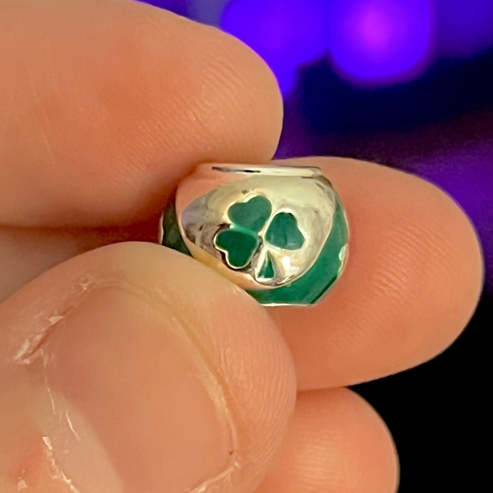 Silver & Green Enamel Four-Leaf Clover Bracelet Charm (fits Pandora bracelets)